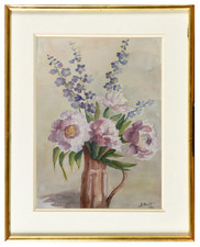 STUNNING WATERCOLOR BOUQUET OF FLOWERS BOTANICAL SIGNED (68)