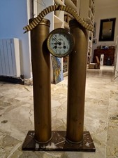 PENDULE DE TRANCHEE IMMENSE AVEC 2 DOUILLE OBUS SOUVENIR POILU TRAVAIL VERS 1920