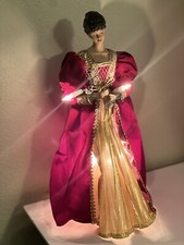 ?1980s Angel tree topper, Table Top Lit Angel 15" African American Red/Gold