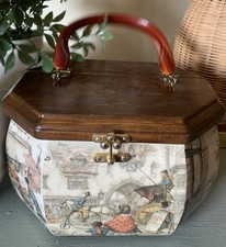 VINTAGE ANTON PIECK PRINT DECOUPAGE BOX PURSE OCTAGON SHAPED 3D