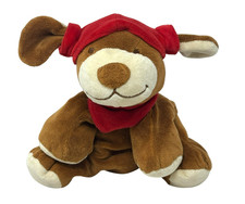 NOUKIE'S Puppy Dog Brown 10" Plush Red Hat Bandana Beanbag Paws Floppy RARE