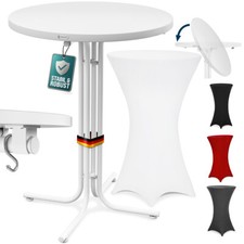 Table haute blanche pliable avec housse mange debout 110 cm bar bistrot jardin