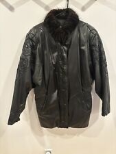 Manteau En Cuir vintage et Col De Fourrure Size Medium/10