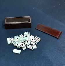 19th Century Miniature Dominoes in Mahogany Box Complete Antique Tiny DOMINOES