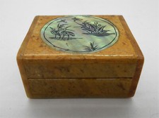 STEATITE STONE TOBACCO BOX? AND MOTHER OF PEARL DECOR HERONS OF JAPAN OR CHINA