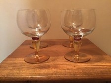 4 Unusual Crystal Marigold Lustre Amethyst Pink Band Wine Water Goblets Glasses