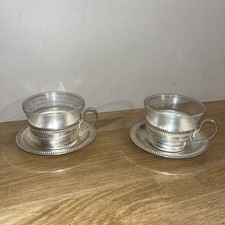 Lot 2 Tasses À Thé Café Support Et Sous Tasse En Métal Argenté BMF Made In RFA