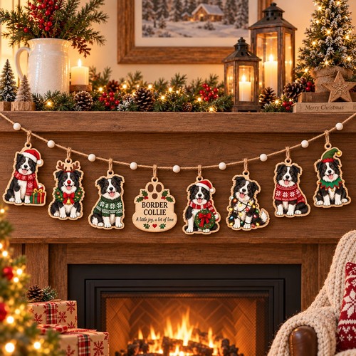 Border collie christmas - border, wooden