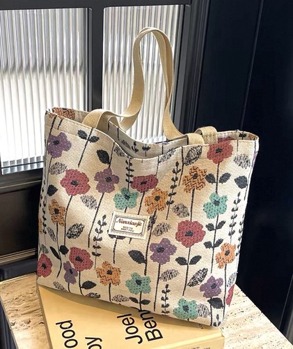 Floral canvas tote bag - floral, women