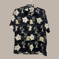 Pierre Cardin Mens XXL 2X Hawaiian Aloha BBQ Shirt Black Tan  Rayon Grass Shack