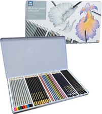 40 Artiste Couleur Crayons Set & Rangement Boite Aquarelle Métal Charbon Dessin