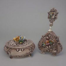 9" Vintage Italian "Capo di Monte" Porcelain Perfume Bottle and Jewelry Box