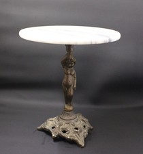 Vintage Gueridon Marble Top Table – Brass Cherub Base French Regency Accent 6"