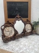 Miroir Mural Décoratif avec 4 Patères – Porte-manteau en Résine Rustique