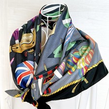 Vtg HERMES Carre 90 Silk Scarf "Folies du Ciel" Square 35" Black Gradient Used