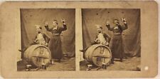 Art Scene Le Torch Wine Barrel c1865 Vintage Stereo Photo Albumin 
