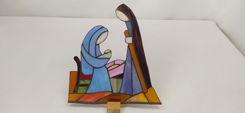 Ancien vitrail vierge l - vierge,