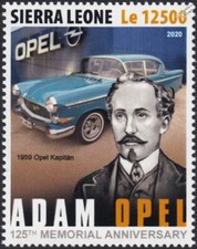 ADAM OPEL & 1959 OPEL KAPITAN / Kapitän Car Automobile Stamp (2020 Sierra Leone)