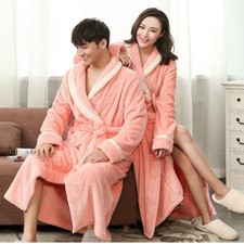 Homme Femme Flanelle Bain Robes Manches Longues Épais Pyjama Nuit Toge Pyjama