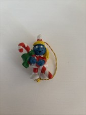 Smurfs 51912 Candy Cane Smurfette Christmas Smurf Ornament Figurine Vintage PVC