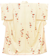 JAPANESE VINTAGE KIMONO SILK JACKET ROBE KOMON FLOWER WHITE 3mt2211P