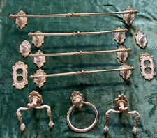 11 Pc SET VINTAGE HOLLYWOOD REGENCY BATHROOM  VANITY HARDWARE White/gold Brass