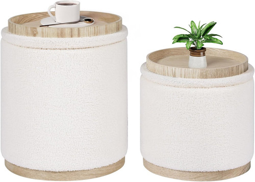 Storage ottoman round - storage, boucle