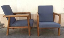 Paire de fauteuils style brutaliste gris Années 50 teck massif