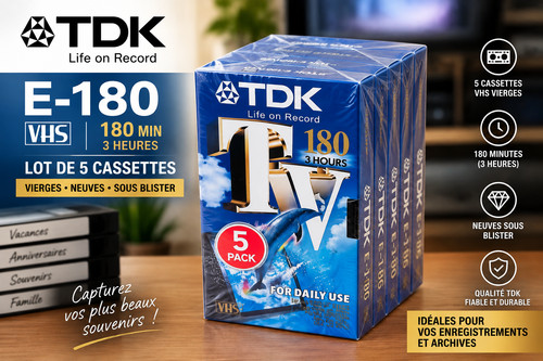 Lot cassettes vhs tdk 180 - vhs, e-180