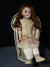 Antique Doll with Porcelain Cookie Head Chair Germany Queen Chair