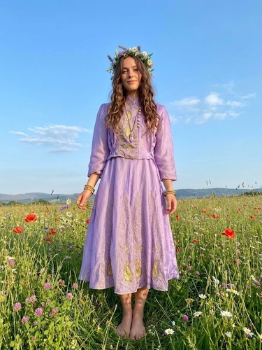 Robe vintage soie mauve - robe,