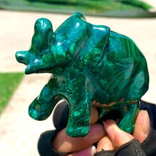 297G Natural glossy Malachite Crystal  Handcarved elephant mineral sample