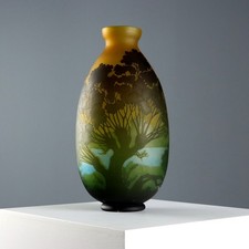 Vase Ancien Style Gallè Verre avec Marque France XXe Siècle Original