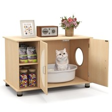 Meuble Maison De Toilette Pour Chat Avec Portes À Gratter Et Pied Métal Réglable