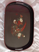 Plateau laqué Oiseaux Du Paradis Polychrome signature Japon 