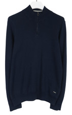 Hugo Boss Danielo Pull Homme M Tricot Manches Longues Zippée Faux Cou Bleu