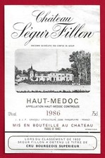 78/37 label label HAUTE-MÉDOC CHÂTEAU SÉGUR FILLON 86 Cru Bourgeois SUPERIOR