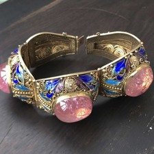 Vintage Style Silver Tone Bangle Enamel Filigree Gem Inspired Design