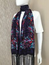 Écharpe Frangée À Double Couche Imprimée Oiseau Violet Et Floral BNWT