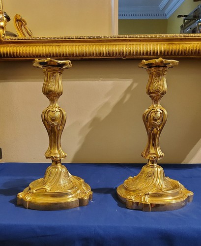 Paire bougeoirs bronzes - bougeoirs, en