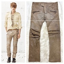 Authentic collection model, Balmain Homme leather biker pants, size 48, beige