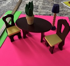 Wood Dollhouse Furniture Lot ~ Kid craft -  Table Chairs • Plant • Floor Lamp