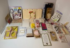 VTG Scrapbooking Embellishment Lot (26) Frames, Decorated & Plain Tags Books Kit