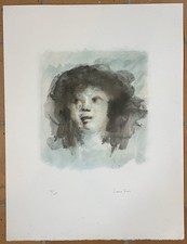 ANTIQUE GIRL LITHOGRAPH SIGNED LEONOR PENCIL FINISHED CIRCA 1970