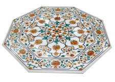 36 " Marbre Table Top Demi Précieux Pierres Incrustation Floral Main Travail