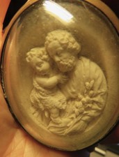 RELIQUAIRE ancien SAINT JOSEPH & l'ENFANT Jésus ECUME de MER Napoléon III