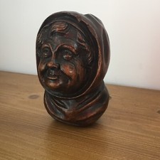 ANTIQUE CARVED WOOD HEAD CANDLE HOLDER CANDLE HOLDER CHURCH WOOD SCULPTURE 18/19TH