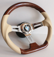 Volant compatible avec BMW Flat Wood Chrome Beige Cuir E24 E28 E30 E34 86-92
