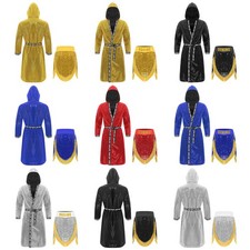 Mens Boxer Costume Robes Wrestler Gear Fight with Belt And Fringes Boxing Shorts