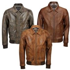 Hommes Cuir Véritable Souple Col Bomber Jacket Vintage Style Motard Noir, Marron